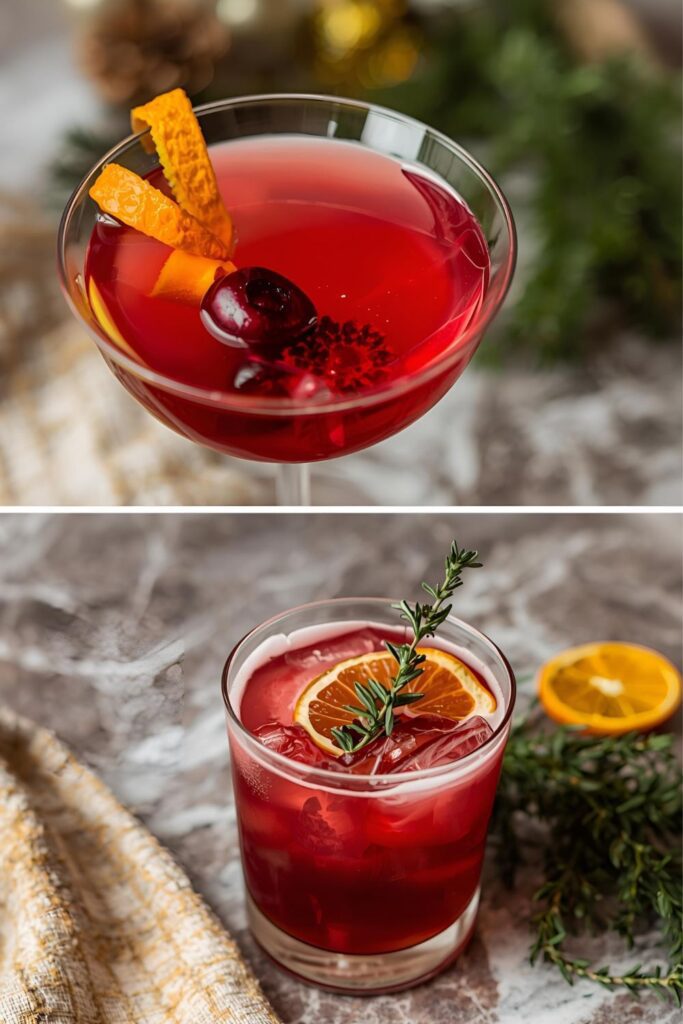 Two variations of a homemade eggnog drink, one garnished with a cinnamon stick and the other with a sprinkle of nutmeg.