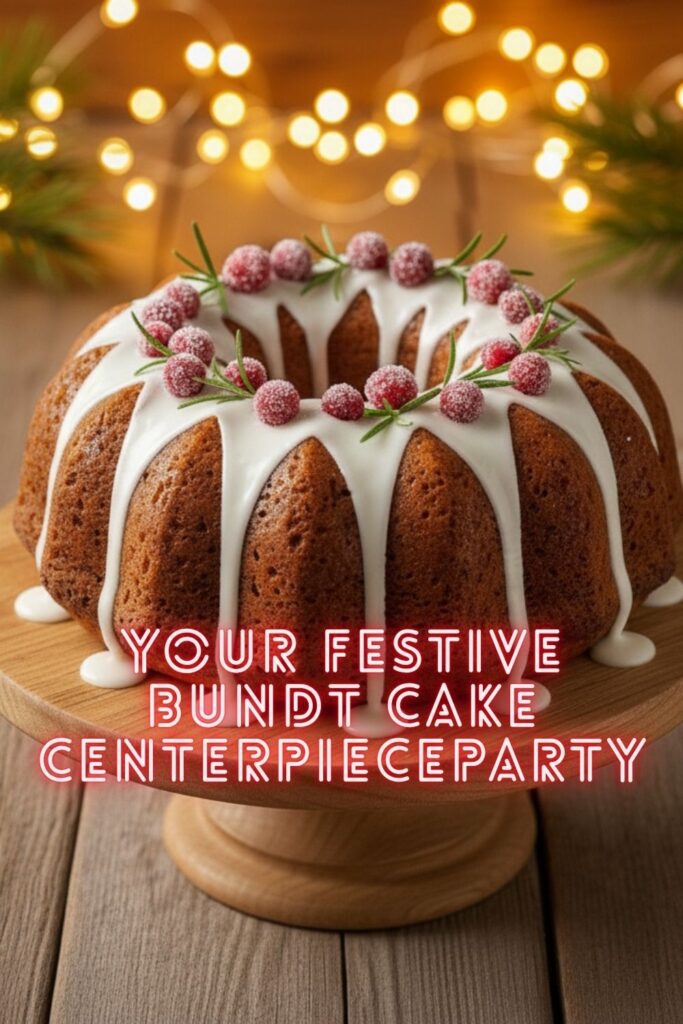 A recipe pin for festive bundt cake ideas showing a glazed cranberry orange bundt cake.