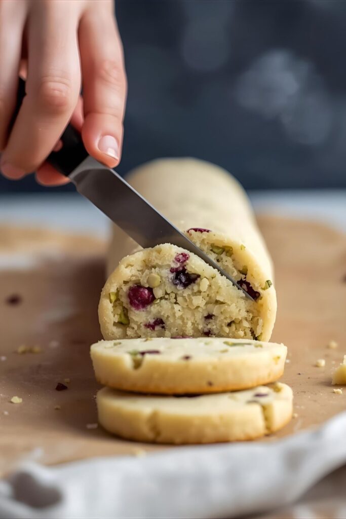 An overhead shot of three different flavored logs of slice-and-bake cookie dough ready for the freezer.
