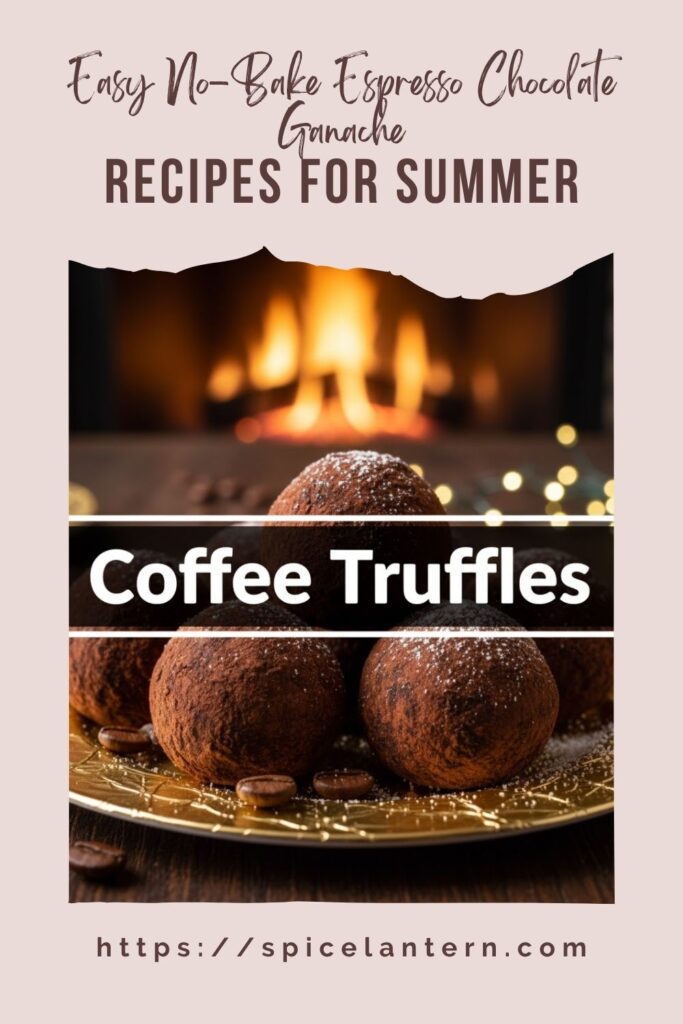 Viral, indulgent, and highly clickable image: "Coffee truffles" text overlay on a background of dark chocolate truffles coated in cocoa powder artfully arranged on a gold foil dessert plate.