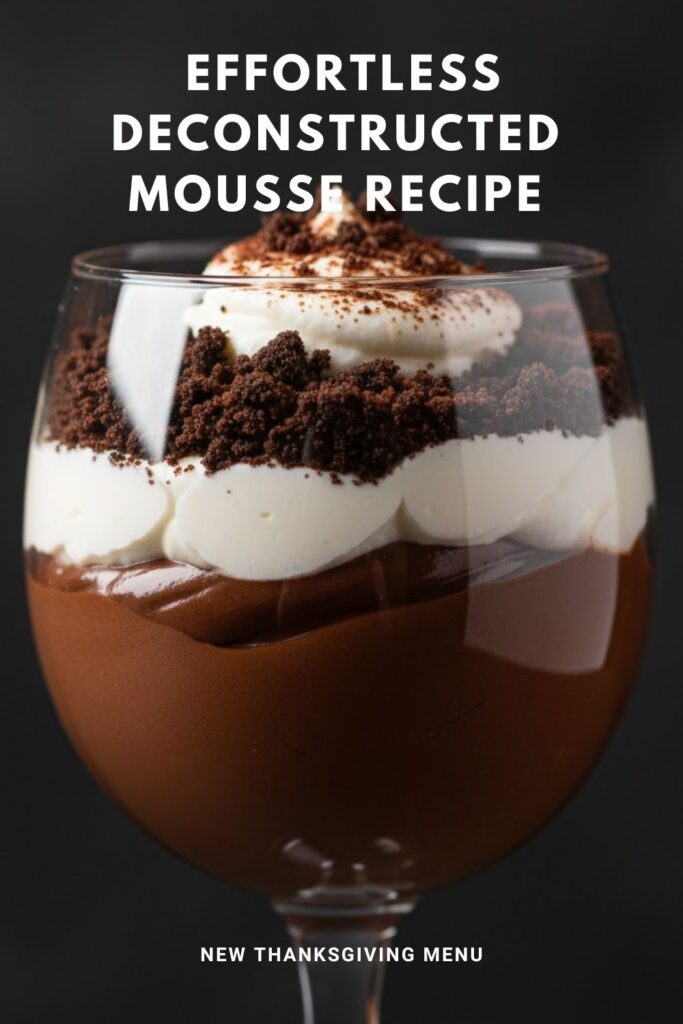 Text overlay for blog title 'Deconstructed Mousse' centered on a clear glass layered with chocolate and cream
