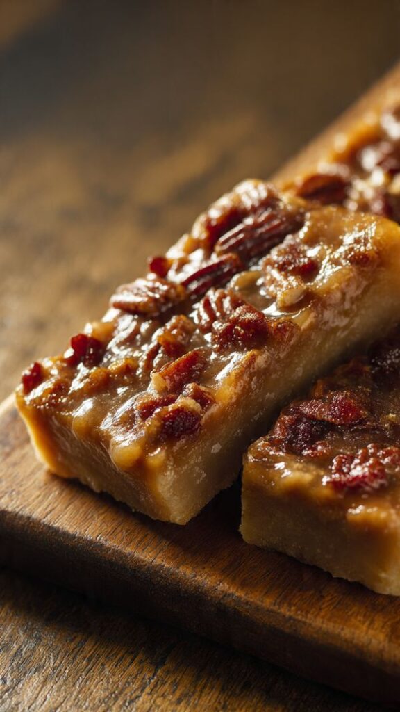 A side-by-side photograph showing two different maple pecan desserts: one classic sticky bun/bar and one darker, savory slice featuring the bacon twist, highlighting the customization.