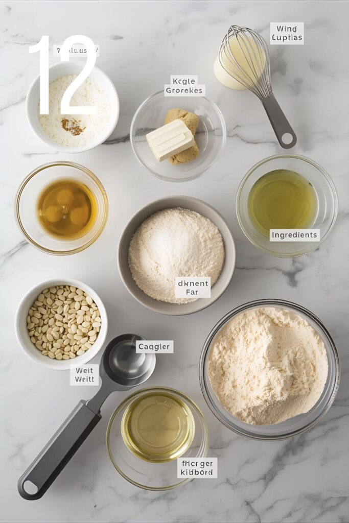 Collage of all the room temperature ingredients for mini cupcakes: butter, eggs, flour, sugar, and milk.