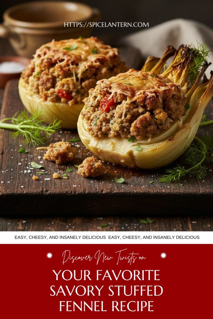 A flat lay collage showing all the key ingredients for the stuffed fennel recipe: raw fennel bulbs, ground Italian sausage, sun-dried tomatoes, Parmesan, fresh herbs, and Panko breadcrumbs, all artfully arranged.