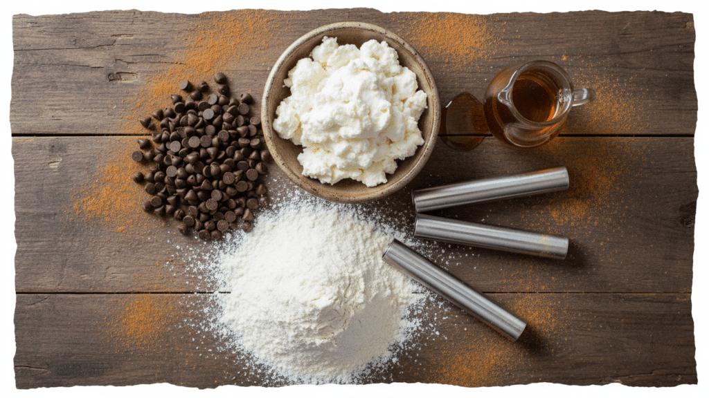Raw ingredients for making a healthy authentic Italian cannoli recipe.