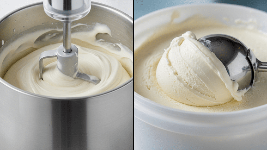 A close-up of creamy vegan cheesecake filling blending in a high-speed blender.