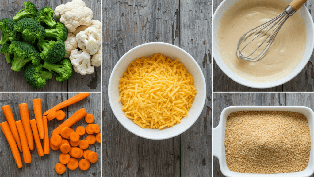 Raw ingredients for making a healthy homemade vegetable casserole.