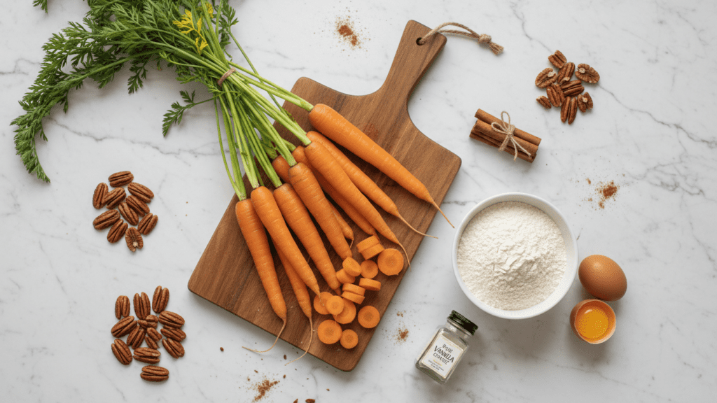 Raw ingredients for making a healthy gluten-free carrot cake.