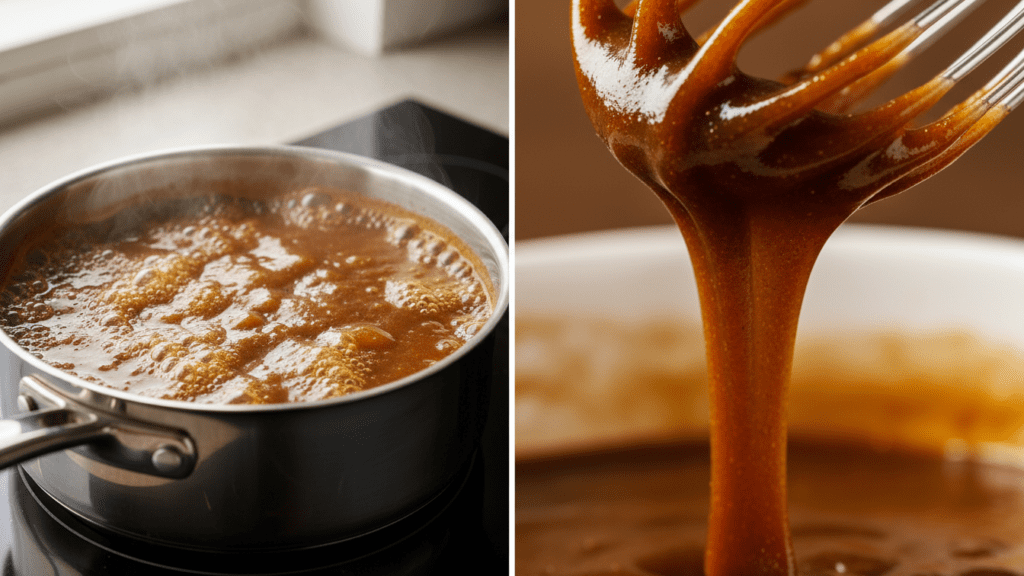 A collage of ingredients for gluten-free gravy including butter, GF flour, and beef stock.
