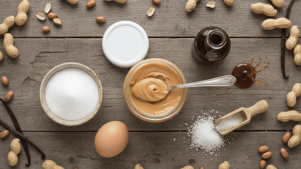 Raw ingredients for making a healthy homemade gluten-free peanut butter cookie.