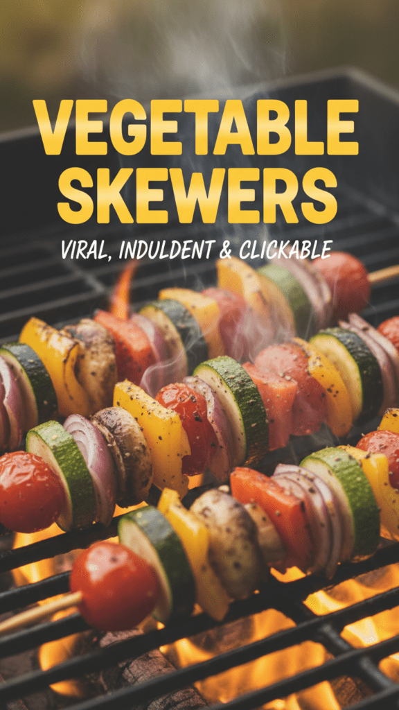 A colorful platter of charred vegetable skewers with zucchini, peppers, and red onion
