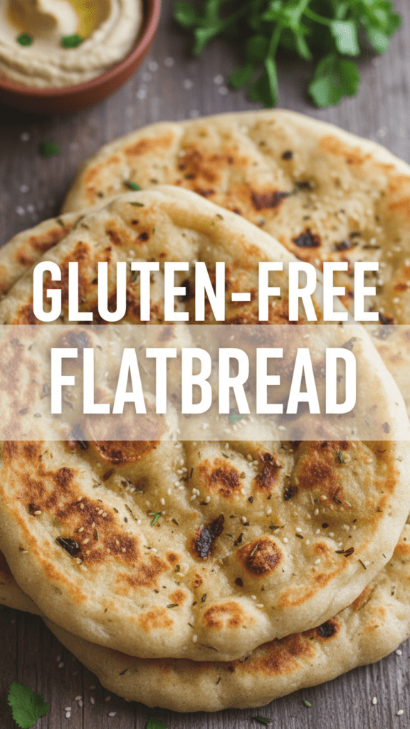 A stack of soft, charred gluten-free flatbread on a wooden board.