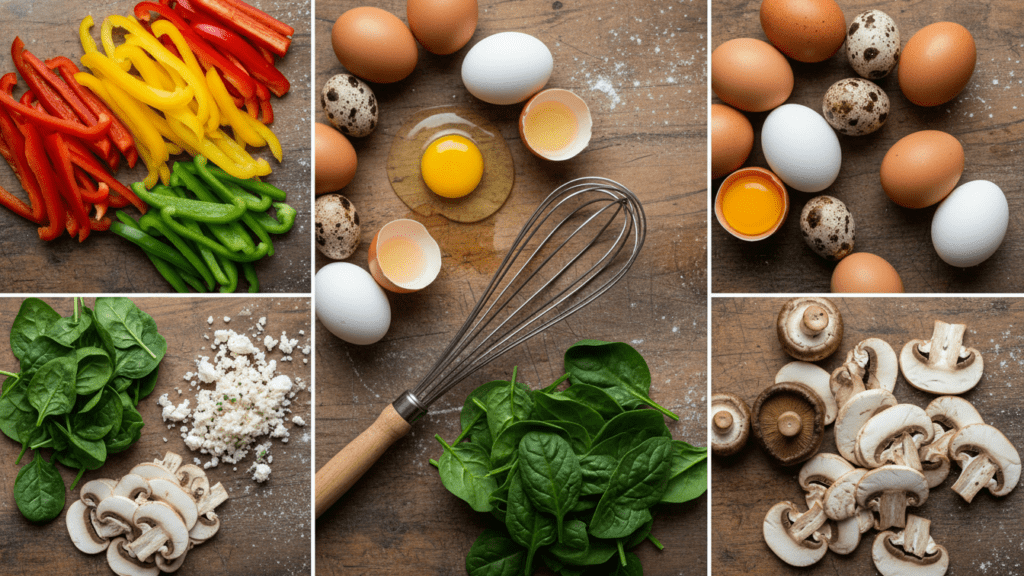 Raw ingredients for making a healthy homemade vegetable frittata.