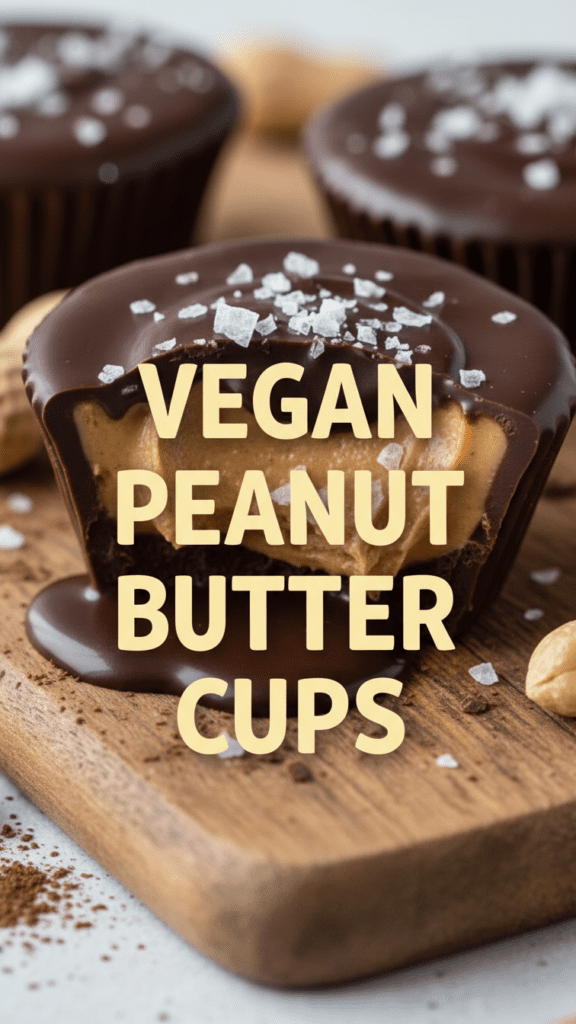 A stack of homemade vegan peanut butter cups with flaky sea salt on top.