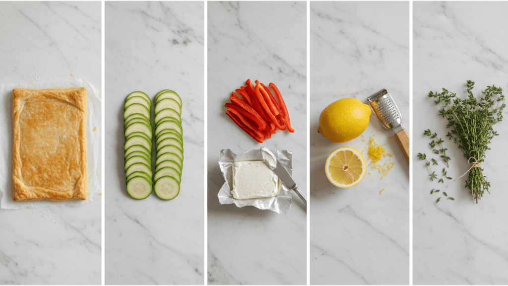 Raw ingredients for making a healthy savory vegetable tart.