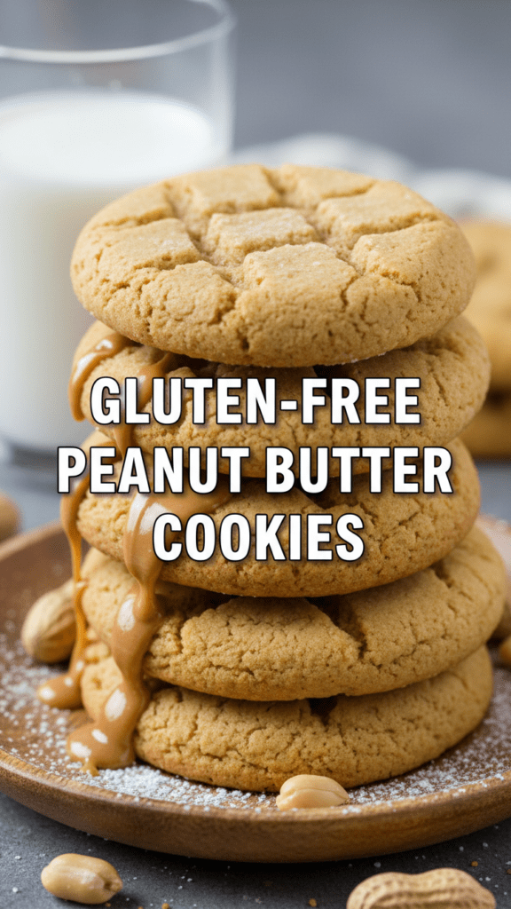 A stack of chewy gluten-free peanut butter cookies with fork marks.