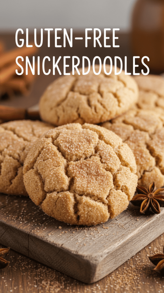A stack of chewy gluten-free snickerdoodles covered in cinnamon sugar.