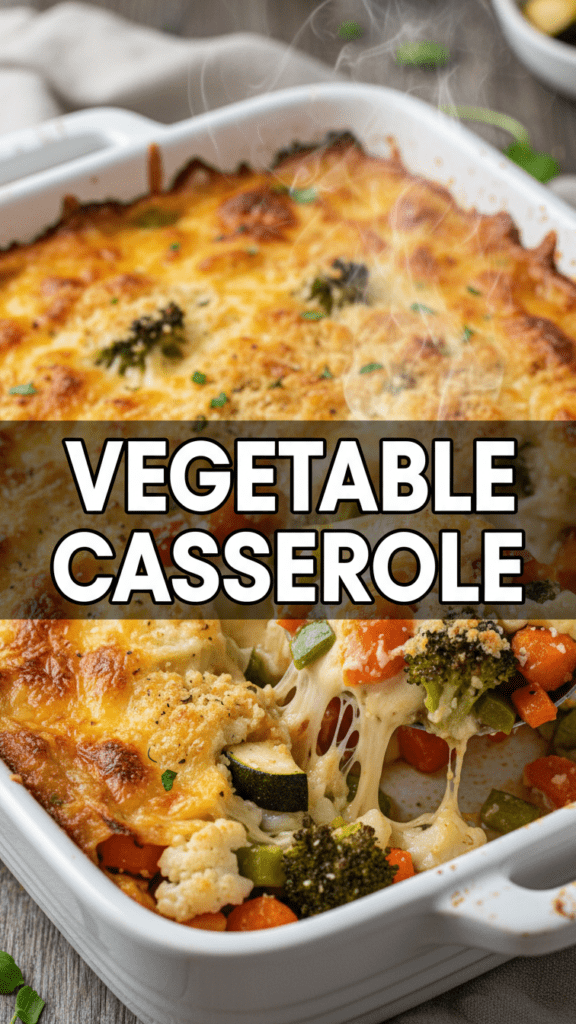 A delicious and cheesy vegetable casserole with a golden crust