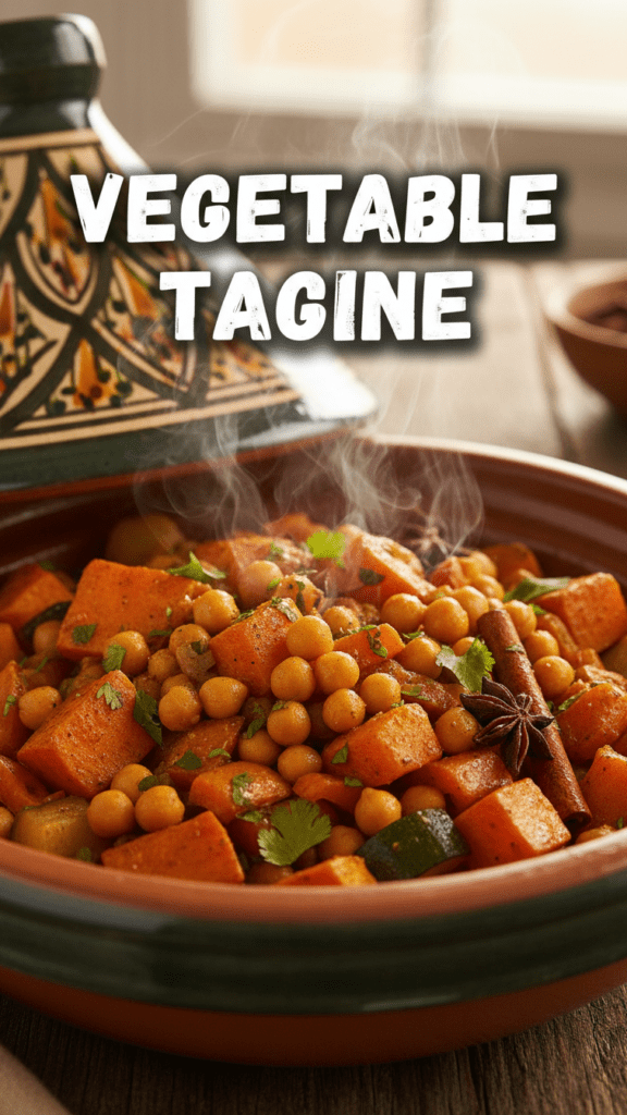A colorful and aromatic vegetable tagine served in a traditional Moroccan pot.