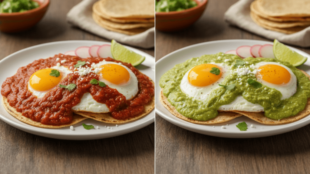Two different versions of huevos rancheros including a green salsa option.