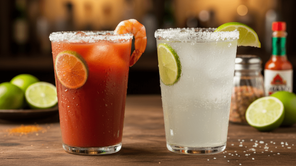 Two different versions of a michelada cocktail including a chelada option