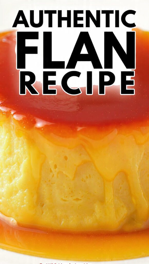 A perfect, silky flan on a plate with golden caramel sauce cascading down.