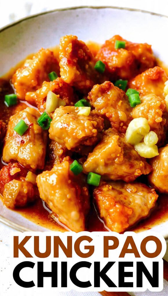 A steaming bowl of homemade authentic Kung Pao chicken.