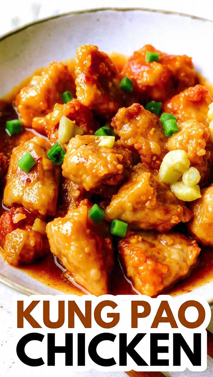 A steaming bowl of homemade authentic Kung Pao chicken.