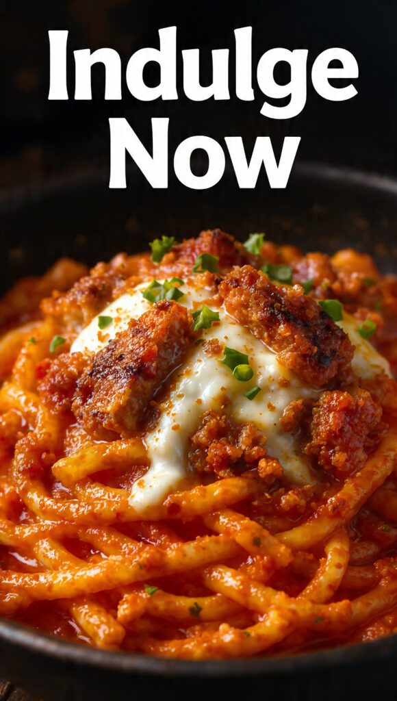 A close-up of a plate of bucatini amatriciana with crispy guanciale and pecorino cheese.