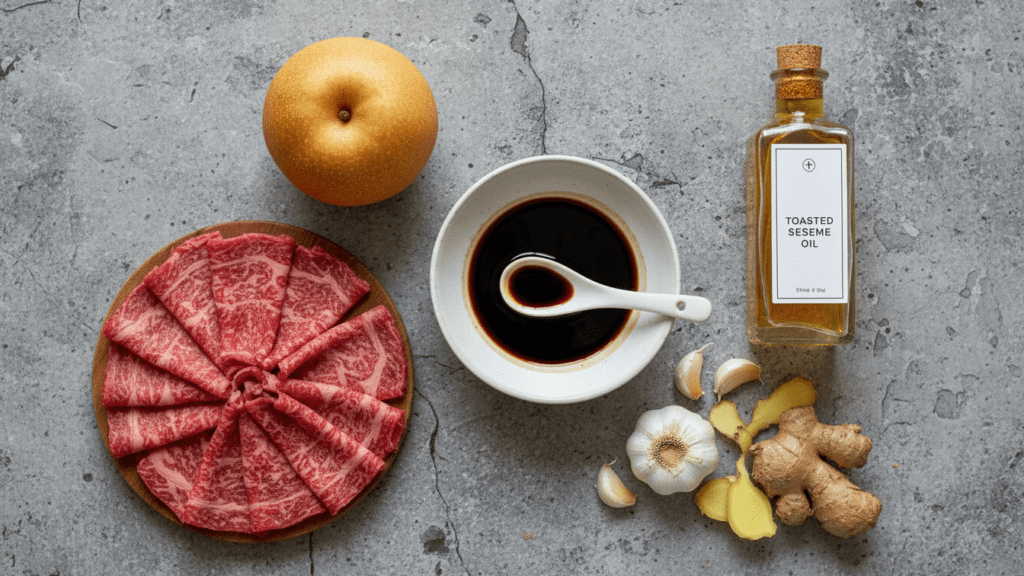 Raw ingredients for making a healthy authentic Korean bulgogi marinade.