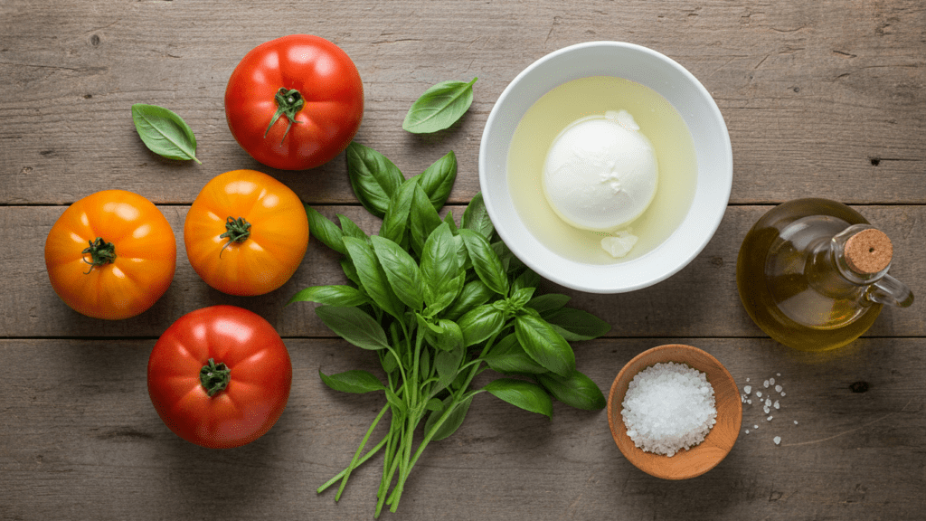 Raw ingredients for making a healthy authentic Mexican Caprese salad.