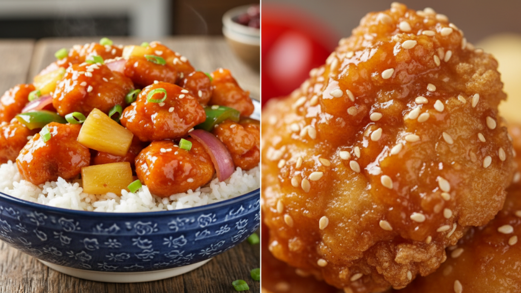 Extreme close-up of crispy sweet and sour chicken glaze.