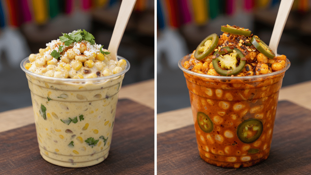 Two different versions of esquites including a spicy jalape&ntilde;o option.
