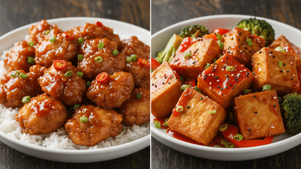 Two different versions of General Tso including a vegetarian tofu option.