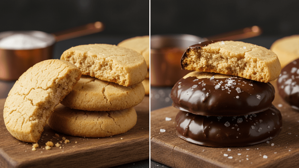 Two different versions of gluten-free shortbread including a chocolate-dipped option.