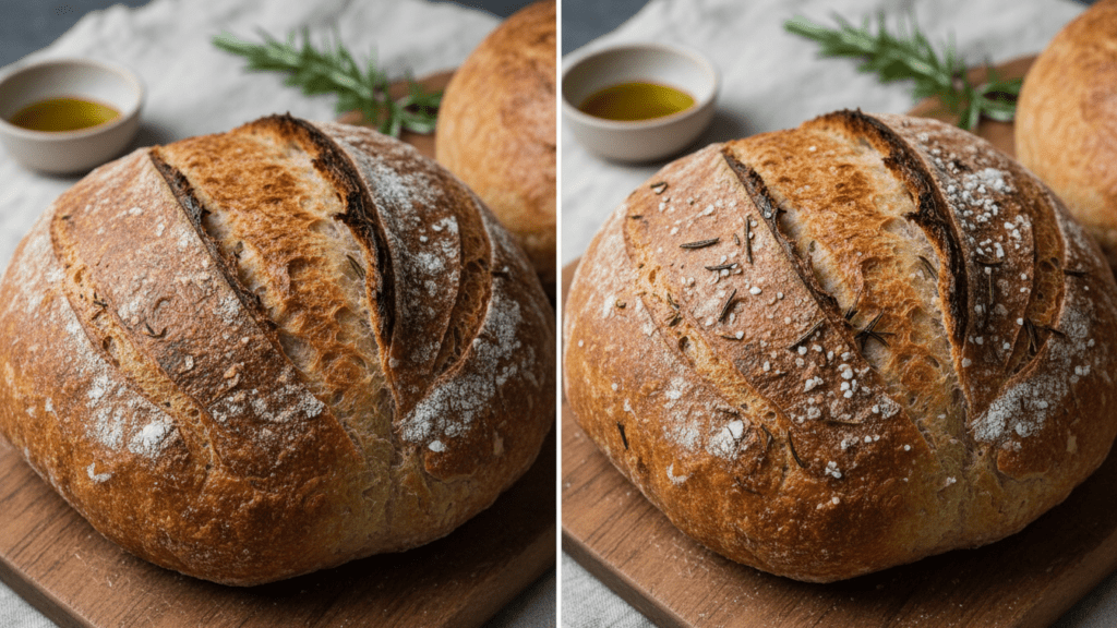 Two different versions of gluten free sourdough bread including a herb-infused option.
