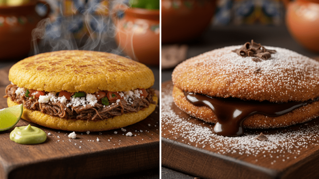 Two different versions of gorditas including a sweet dessert option.