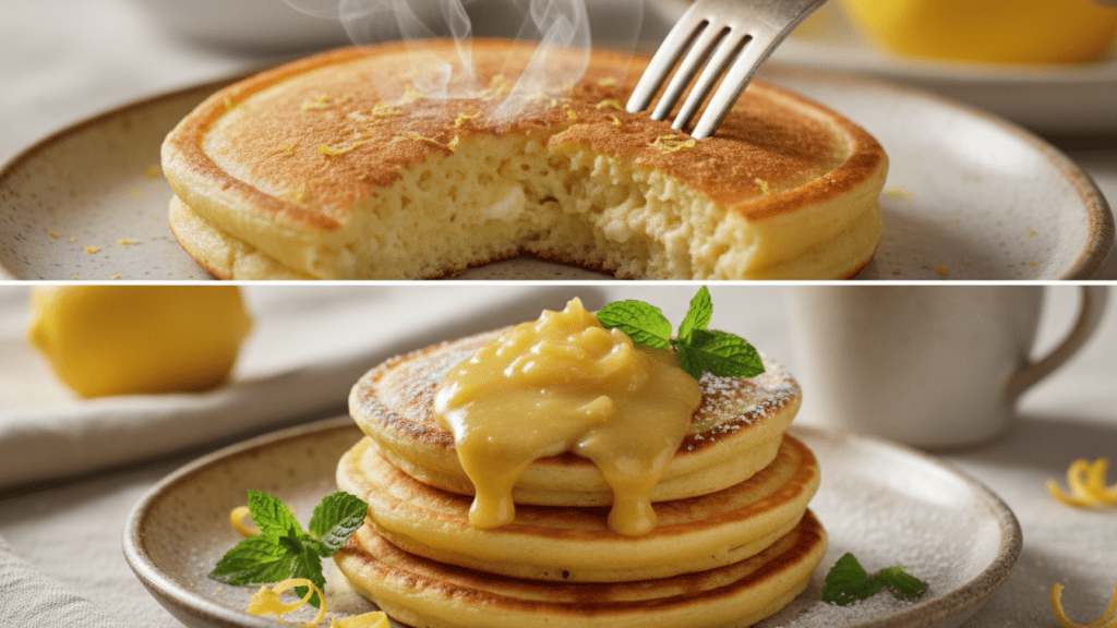 Close up look of the interior texture of a ricotta pancake.