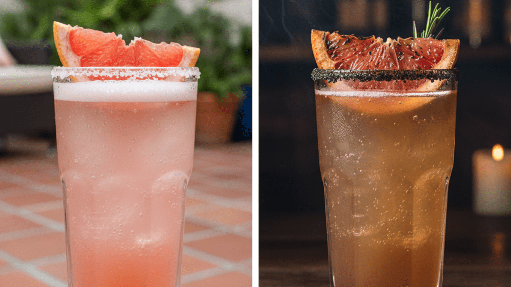 Two different versions of a paloma cocktail including a mezcal option.