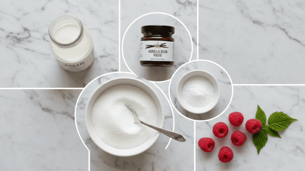 Raw ingredients for making a healthy homemade panna cotta recipe.