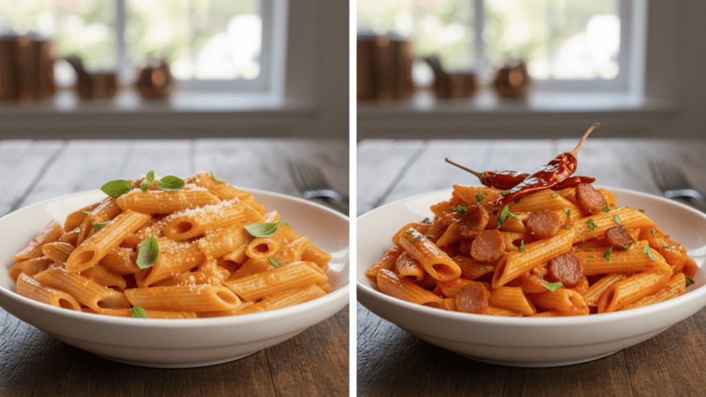 Two different versions of pasta alla vodka including a spicy chili option.