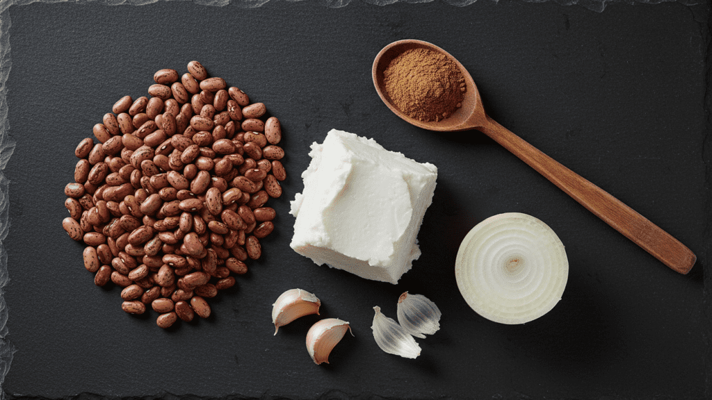 Raw ingredients for making homemade refried beans from scratch.