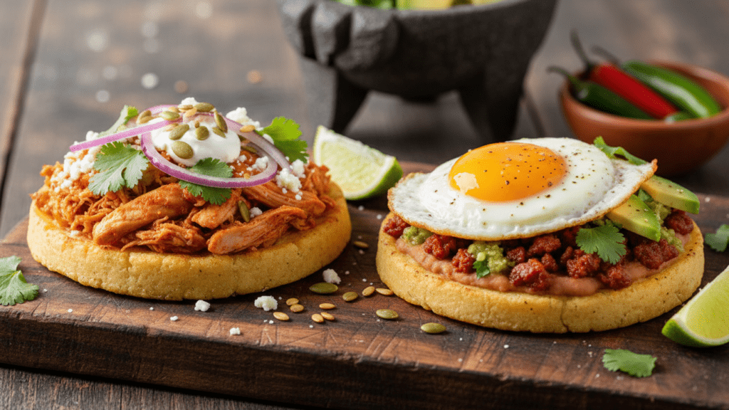 Two different versions of sopes including a breakfast egg option.