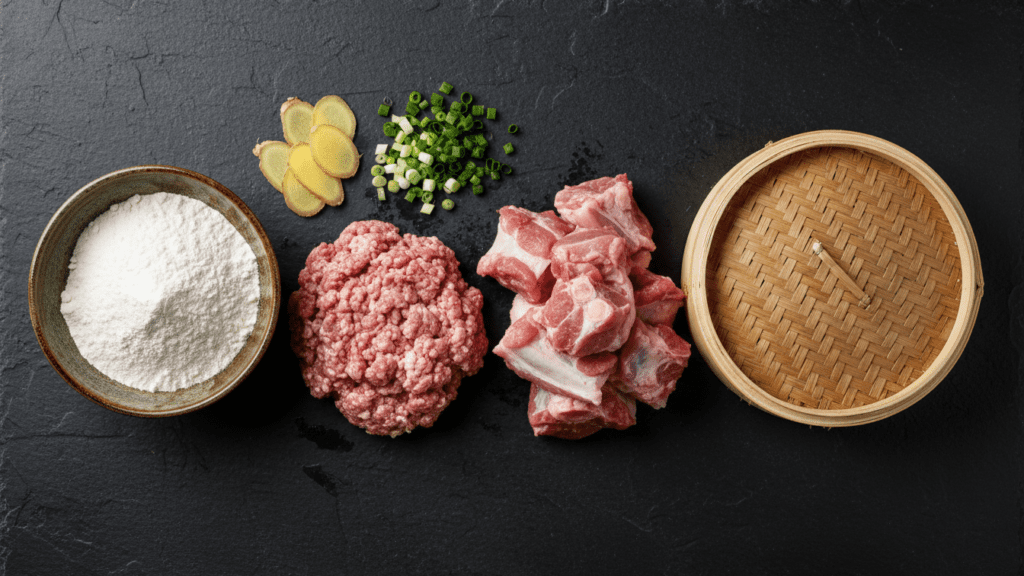 Raw ingredients for making authentic Chinese xiao long bao.