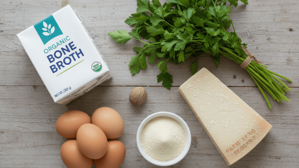 Raw ingredients for making a healthy authentic Italian stracciatella recipe.