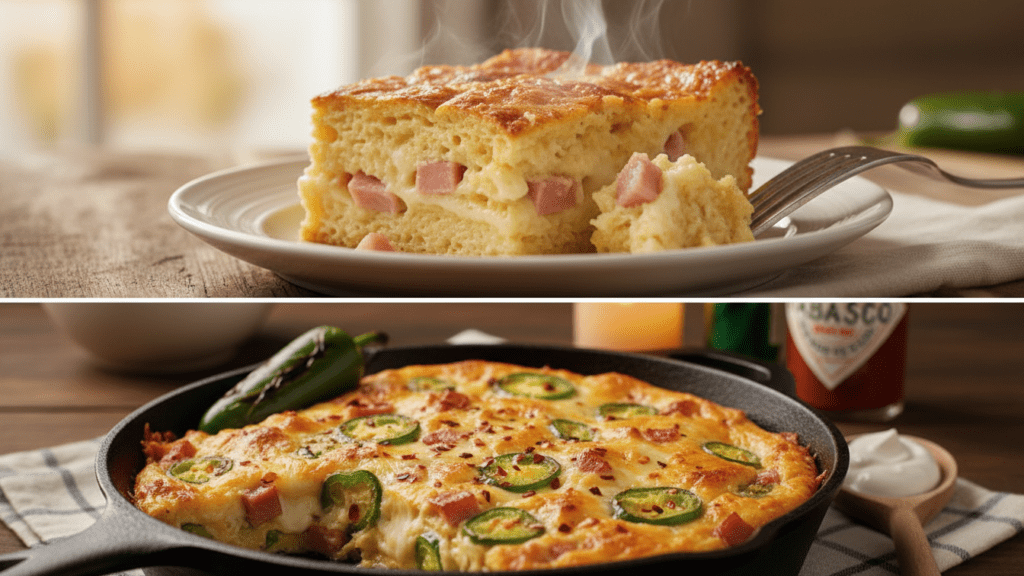 Close up look of a slice of strata and a spicy variant.