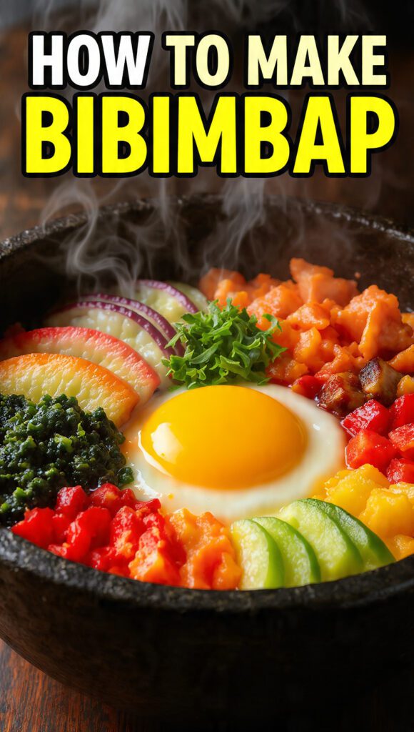 A colorful bibimbap bowl with a fried egg in a stone pot.