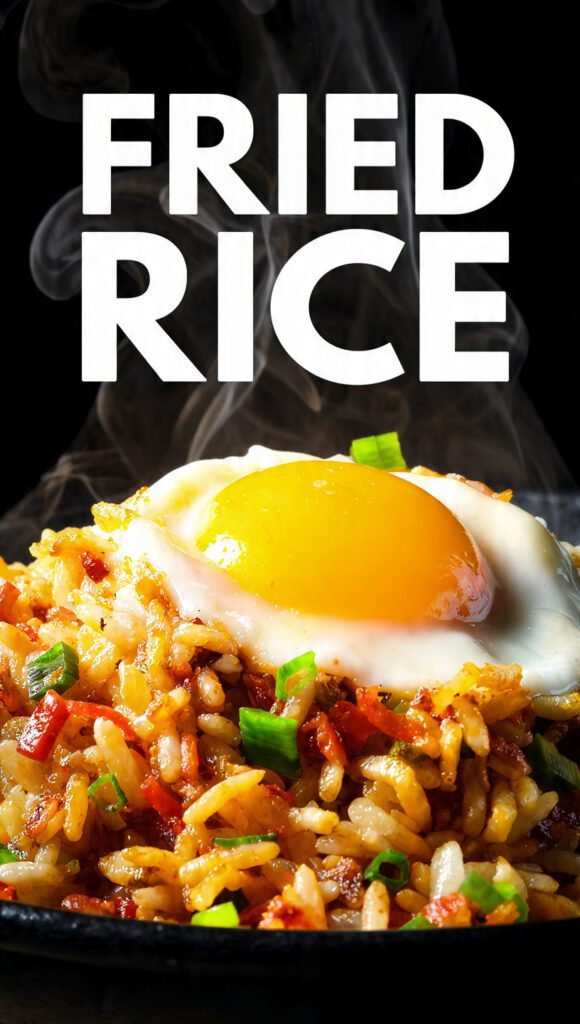 A sizzling wok of authentic homemade fried rice with egg and vegetables.