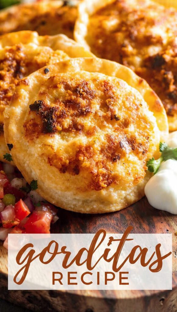 A plate of authentic puffy Mexican gorditas stuffed with meat.