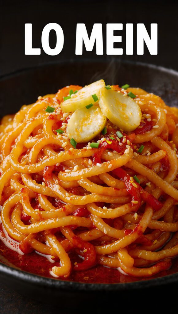 A delicious bowl of glossy authentic homemade lo mein noodles.